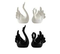 ANYDECO Figurine Set 2PC Nordic Ceramic Mini Swan Couple Statue Table Ornaments - 9.5x7cm and 12.3x7cm - Ceramic & Enamel