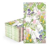 AnyDesign 100 Pcs Easter Bunny Guest Napkins Disposable Napkins Watercolor Rabbit Flower Floral Dinner Hand Paper Napkin for Bathroom Spring Birthday Party Table Supplies