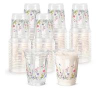 AnyDesign 100 Pcs Floral Plastic Cups 12oz Flower Clear Drinking Cups Wildflower Disposable Cup for Wedding Spring Birthday Baby Shower Party Table Decor Supplies