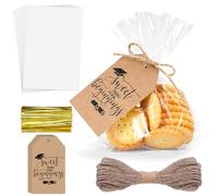 AnyDesign 100 Sets Graduation Cellophane Popcorn Treat Bags Clear Cello Gift Bag with A Sweet Ending to A New Beginning Tag Twist Tie Rope for School Congrats Grad Party Supplies