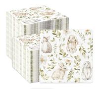 AnyDesign 100Pcs Easter Bunny Paper Napkins Watercolor Rabbit Leaves Disposable Luncheon Dinner Napkins for Spring Wedding Birthday Party Table Supplies