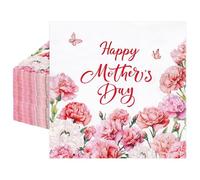 AnyDesign 100Pcs Happy Mother's Day Cocktail Napkins Disposable Paper Napkin Pink Floral Butterfly Beverage Dessert Hand Napkin for Party Supplies Table Decor