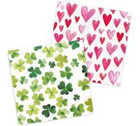 AnyDesign 100Pcs Valentine' s Day St. Patrick' s Day Paper Napkins Disposable Napkin Watercolor Shamrock Clover Heart Luncheon Dinner Napkins for Party Supplies Tableware Decor