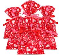AnyDesign 100Pcs Valentine's Day Treat Bags Red Heart Candy Cellophane Bag 6 x 9 Inch Happy Valentine's Day Plastic Goody Bags with Red and Pink Ribbon for Valentine Party Favor Supplies Gift