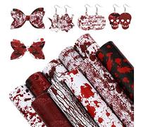 AnyDesign 10Pcs Halloween Theme Faux Leather Sheets Spooky Bloody Printed Synthetic Leathers Red White Black Scary Bloodstain Fabric Leathers for Halloween DIY Craft Earring Hair Bow Making, 8 x 12"