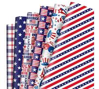 AnyDesign 12 Sheet Patriotic Wrapping Paper 4th of July Stars Stripes American Flag Gift Wrap Paper Bulk Blue Red White Art Paper for Independence Day Memorial Day DIY Crafts, Folded Flat, 6 Design