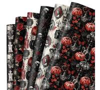 AnyDesign 12 Sheets Halloween Wrapping Paper Folded Flat, Bloody Gothic | Black Red Pumpkin Rose Skull Skeleton, - Not Roll - Gift Wrap Paper, for DIY Crafts Horror Holiday Party, 19.7 x 27.6 Inch