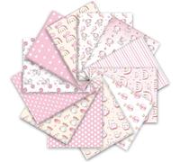 AnyDesign 12Pcs Baby Shower Cotton Fabric Bundles Pink Elephant Hot Air Balloon Star Rainbow Fat Quarters Cute Sewing Fabrics for DIY Handmade Crafts, 18 x 22 Inch