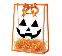 AnyDesign 12Pcs Halloween Pumpkin Clear Gift Bags with Handles & Ribbon