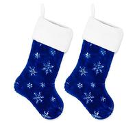 AnyDesign 2 Pack Christmas Stockings Large 22 inches Blue Silver Snowflake Pattern Hanging Stockings Classic Xmas Hanging Decorations for Christmas Party Home Fireplace Decor Family Friend Gift