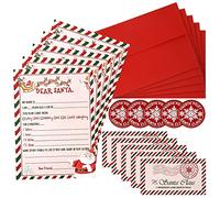 AnyDesign 20 Pack Letter to Santa Christmas Wish List Writing Kit Include 5 x 7" Watercolor Style Fill in The Blank Card with Red Envelopes, Stickers and Address Seal Labels for Family Party Favors