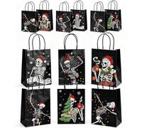 AnyDesign 24 Pcs Gothic Christmas Paper Gift Bag Halloween Skeleton Treat Bags with Handles Candy Goodie Bags for Xmas Trick or Treat Birthday Party Favors Supplies