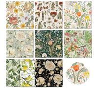 AnyDesign 27 Pack Assorted Vintage Paper Napkins Retro Floral Mushroom Botanical Animal Disposable Dinner Luncheon Napkin for Wedding Birthday Seasonal Party Supplies, 9 Styles