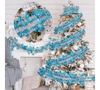 AnyDesign 32.8Ft Metallic Twist Tinsel Garland with Snowflakes - Blue Silver - Perfect for Christmas Tree, Office, or Party Decor