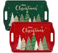 AnyDesign 4 Pcs Merry Christmas Serving Tray Xmas Tree Handled Melamine Board Red Green Gold Serving Platter for Home Party Food Supplies