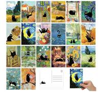 AnyDesign 40 Pcs Art Print Postcards Famous Painting with Black Cat Post Cards Assortment 20 Designs Greeting Cards for Birthday Baby Shower Party Favors Supplies, 4 x 6 Inch