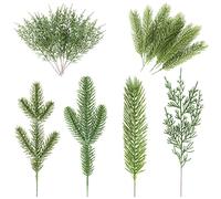 AnyDesign 40Pcs Christmas Artificial Pine Needle Branches Set 4 Styles Faux Pine Needles Pine Tree Leaves Branches Fake Greenery Pine Picks for DIY Garland Christmas Holiday Home Wall Decor