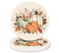 AnyDesign 4Pcs Fall Coasters Rustic Pumpkin Leaves Ceramic Drink Coaster Autumn Cup Mat for Thanksgiving Mugs Home Kitchen Farmhouse Table Protection