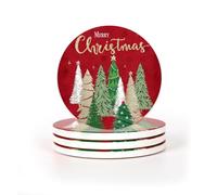 AnyDesign 4Pcs Merry Christmas Coasters Gold Foil Christmas Tree Drink Coasters Xmas Red Ceramic Cup Mats for Winter Holiday Party Home Office Table Decor