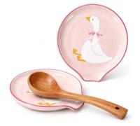 AnyDesign 5.2 Inch One Silly Goose Ceramic Spoon Rest, Round, Pink Bow | Cooking Utensils Holder Dishwasher Safe, for Kitchen Stove Top Birthday Baby Shower Party Decoration