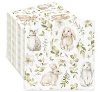 AnyDesign 50 Pack Easter Paper Napkins Watercolor Bunny Luncheon Napkins 6.5 x 6.5 Inch Decorative Dinner Hand Napkin for Party Tableware Supplies