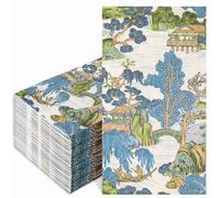 AnyDesign 50 Pcs Chinoiserie Guest Napkins Vintage Farmhouse Oriental Disposable Napkins Blue Green Dinner Hand Paper Napkin for Bathroom Party Table Decor Supplies
