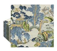 AnyDesign 50 Pcs Chinoiserie Paper Napkins Vintage Farmhouse Oriental Disposable Napkins Blue Green Luncheon Dinner Napkin for Party Table Decor Supplies