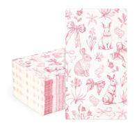 AnyDesign 50 Pcs Easter Bunny Guest Napkins Disposable Napkins Pink Bow Rabbit Flower Chick Dinner Hand Paper Napkin for Bathroom Spring Birthday Party Table Supplies