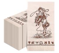 AnyDesign 50 Pcs Western Cowboy Guest Napkins Disposable Wild West Rodeo & Horse Theme Paper Napkins Dinner Hand Towels for Bathroom Wedding Birthday Party Table Decor