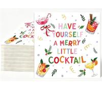 AnyDesign 50Pcs Christmas Cheer Cocktail Napkins, Colorful | Have Yourself A Merry Little Cocktail Paper Napkins, Disposable Beverage Dessert Napkin, for Xmas Holiday Party Table Decor