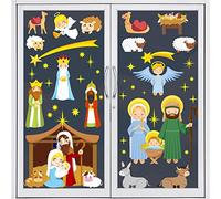 AnyDesign 6 Sheet Christmas Window Clings Nativity Scene Window Decals Double-Sided Cute Merry Christmas Window Decor for Xmas Home School Nursery Office Decoration Party Supplies