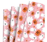 AnyDesign 6 Sheet Pink Halloween Wrapping Paper Cute Ghost Pumpkin Gift Wrap Paper Bulk Folded Flat Art Craft Paper for Halloween Birthday Party DIY Crafts Gift Wrapping, 19.7 x 27.6 Inch