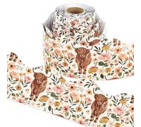 AnyDesign 65Ft Boho Floral Highland Cow Bulletin Board Border Watercolor Flower Cow Die Cut Trim Border Roll for Farmhouse Classroom Chalkboard School