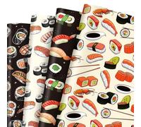 AnyDesign 8 Sheets Sushi Wrapping Paper - Not Roll - Funny Cartoon Sushi Food Gift Wrap Paper Folded Flat for DIY Crafts Birthday Baby Shower Party, 19.7 x 27.6 Inch