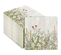 AnyDesign 80 Pack Floral Luncheon Napkins Wildflower Disposable Paper Botanical Green Leaves Herbs Dinner Hand Napkin for Home Kitchen Bathroom Holiday Party Supplies, 6.5 x Inch (A1737)