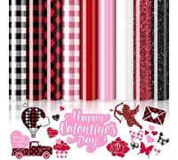 AnyDesign 9 Sheet Valentine's Day Heat Transfer Vinyl Pink White Plaid HTV Red Black Checkered Iron on Vinyl Glitter Adhesive Craft Vinyl for Mother's Day Anniversary DIY Fabric Craft, 9.6 x 11.8