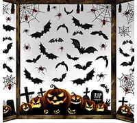 AnyDesign 9 Sheet Window Clings - Black Bats, Spiders Web, Pumpkin, Grave Decals - Double-Sided Scary Halloween Window Decor for Home, School, Office & Parties