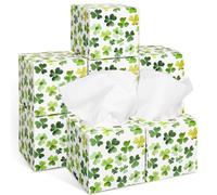 AnyDesign 9Pcs St. Patrick' s Day Facial Tissues Cube Boxes Green Watercolor Shamrock Clover Square Tissue Box Cover with 450 Sheets 3 Ply Napkins for Irish Holiday Home Car Accessories
