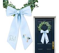 AnyDesign Baby Shower Stork Wreath Sash for Front Door Blue Plaid It's A Boy Garland Ribbon for Birthday Gender Reveal Party Yard Doorway Indoor Outdoor Decor