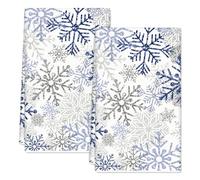 AnyDesign Christmas Kitchen Towels Dark Blue Snowflake Dish Towel Hand Drying Tea Towel for Xmas Winter Cooking Baking Party Supplies, 18 x 28 in