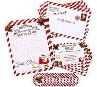 AnyDesign Christmas Official Letters Certificate from Santa Claus Set Include 5Pcs Red White Stripes Writing Letter, 5Pcs Nice List Certificate, 5 Envelopes and 10 Stickers for Family Party Favors