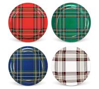 AnyDesign Christmas Paper Plates Plaid Disposable Plates Red Green White Blue Checked Xmas Dinner Plates 9 Inch for Winter Holiday Party Supplies Table Decor, 40Pcs