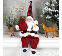 AnyDesign Christmas Sitting Santa Hand Crafted Cute Chic Santa Claus Figurines Doll with Gift Bag and Little Bear Christmas Decoration for Home Office Table Display Xmas Party Ornament Gift