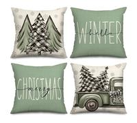 AnyDesign Christmas Throw Pillow Covers Sage Green Christmas Tree Truck Pillow Case Xmas Winter Farmhouse Decorative Cushion Case for Home Office Room Couch Sofa, 18 x 18 Inch, 4 Packs