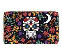 AnyDesign Day of The Dead Skull Doormat Mexican Style Felt Front Door Mat with Anti-Slip Rubber Back Colorful Flower Skull Floor Mat Rug for Halloween Home Office Indoor Kitchen Decor, 17 x 29 Inch