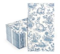 AnyDesign Easter Guest Napkins Paper Napkins Blue White Retro Floral Bunny Rabbit Disposable Dinner Hand Towels for Spring Bathroom Powder Room Wedding Birthday Party Supplies, 50 Pcs