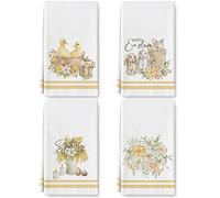 AnyDesign Easter Kitchen Dish Towel 18 x 28 Spring Holiday Floral Dishcloth Bunny Rabbit Duck Cloth Tea Towel Decorative Hand Towel for Bathroom Kitchen Cooking Baking Housewarming Gift, 4Pcs