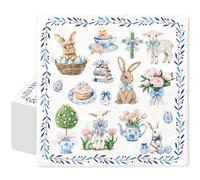AnyDesign Easter Paper Napkins 50Pcs Disposable Luncheon Napkin Chinoiserie Floral Bunny Rabbit Dessert Dinner Hand Napkin for Spring Birthday Baby Shower Wedding