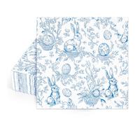 AnyDesign Easter Paper Napkins Luncheon Napkins Blue White Retro Bunny Rabbit Floral Disposable Dessert Dinner Napkin for Spring Wedding Birthday Party Table Supplies, 50 Pcs