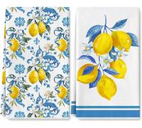 AnyDesign Kitchen Dish Towel 18 x 28 Blue Yellow Lemon Dishcloth Watercolor Farmhouse Decorative Hand Drying Tea Towel for Spring Summer Kitchen Cooking Baking Cleaning, 2Pcs
